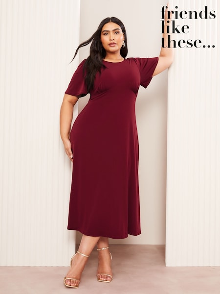 Бургундский - Friends Like These ITY Flutter Short Sleeve Midi Dress (AV4986) | €26