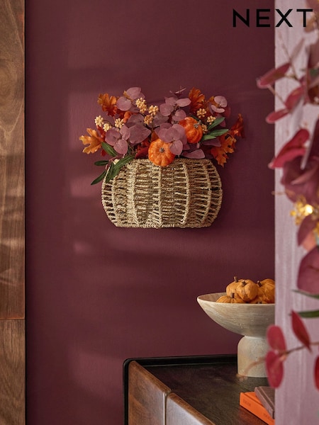 Plum Purple Autumnal Pumpkin Door Basket Wreath (AV5002) | €46