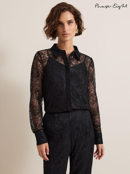 Phase Eight Black Livana Lace Shirt (AV5053) | AED259