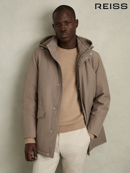 Reiss Coffee Brown Lucan Hooded Zip-Through Padded Jacket (AV5061) | €479