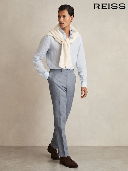 Reiss Airforce Blue Warner Linen Slim-Fit Suit Trousers (AV5064) | AED1,152