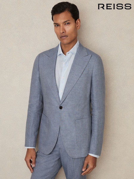 Reiss Airforce Blue Warner Linen Single-Breasted Suit Blazer Slim-Fit (AV5066) | AED2,146