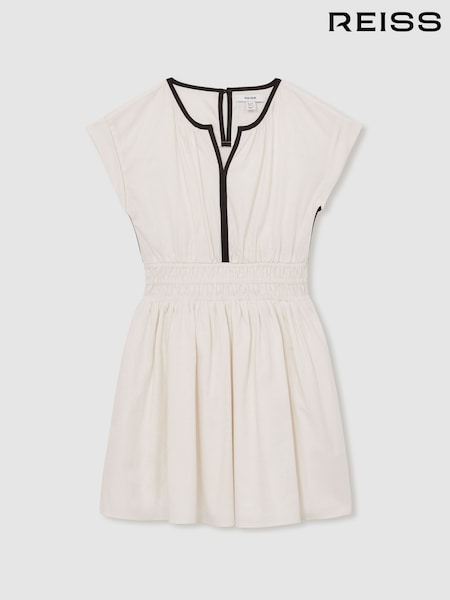 Reiss Ivory Lena 13-14 yrs Cotton Cap-Sleeve Ruched Dress (AV5068) | €80