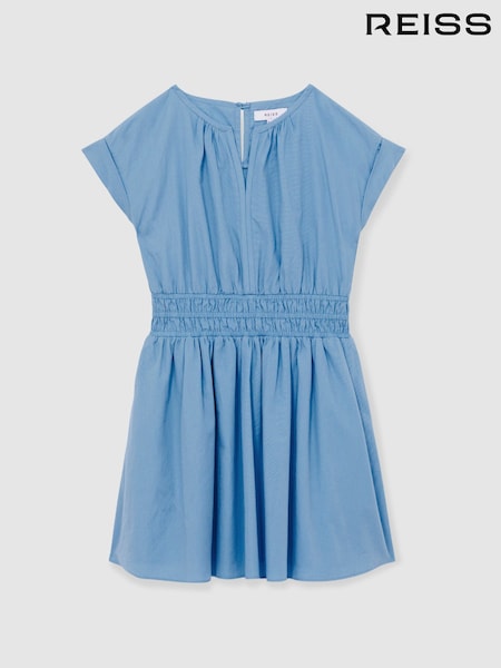 Reiss Blue Lena 13-14 yrs Cotton Cap-Sleeve Ruched Dress (AV5069) | €81