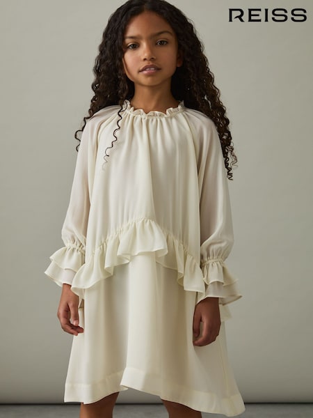 Reiss Ivory Lunar 9-13 yrs Chiffon Ruffle-Trim Dress (AV5070) | 522 QAR