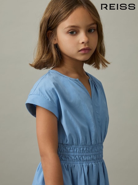 Reiss Blue Lena 9-13 yrs Cotton Cap-Sleeve Ruched Dress (AV5073) | €75