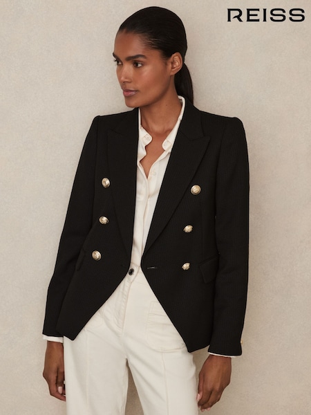 Musta - Reiss Tally Tailored Fit Textured Double Breasted Blazer (AV5075) | €438