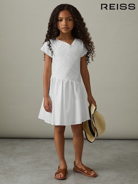 Reiss Ivory Bessie 4-9 yrs Cotton Tucked-Pleat Dress (AV5080) | €95