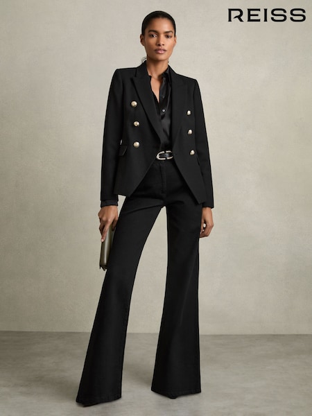 Черный - Reiss Tally Tailored Fit Textured Double Breasted Blazer (AV5087) | €423