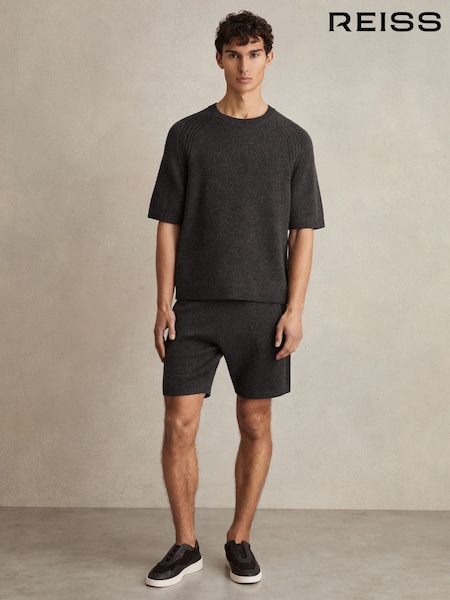 Reiss Charcoal Melange Dalton Wool Blend Heavy Knit T-Shirt (AV5088) | €160