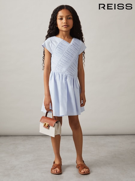 Reiss Blue Bessie 4-9 yrs Cotton Tucked-Pleat Dress (AV5093) | €95
