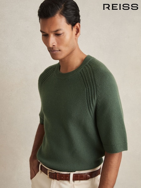 Reiss Kale Green Dalton Wool Blend Heavy Knit T-Shirt (AV5094) | €160