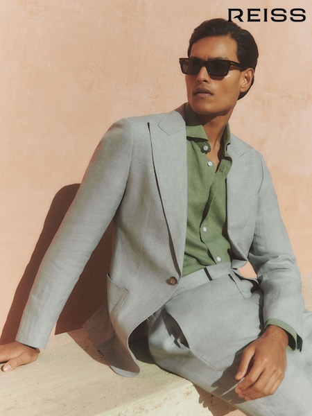 Reiss Ocean Green Warner Linen Single-Breasted Suit Blazer Slim-Fit (AV5095) | €432