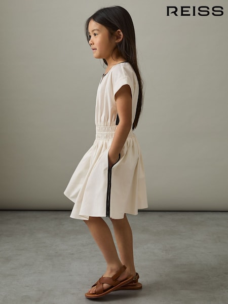 Reiss Ivory Lena 9-13 yrs Cotton Cap-Sleeve Ruched Dress (AV5096) | €75