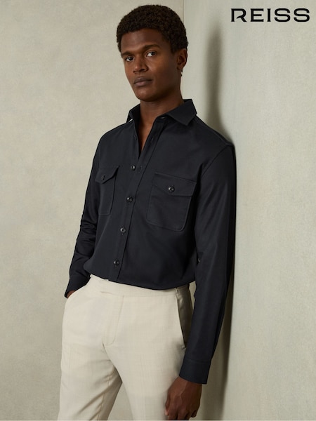 Reiss Navy Whisper Stretch-Cotton Twill Twin-Pocket Overshirt (AV5097) | €170