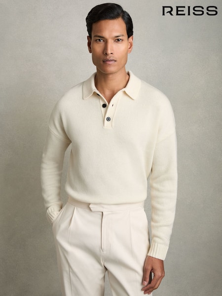 Off White - Reiss Jacob Wool Blend Long Sleeve Polo Shirt (AV5100) | ‏1,021‏₪