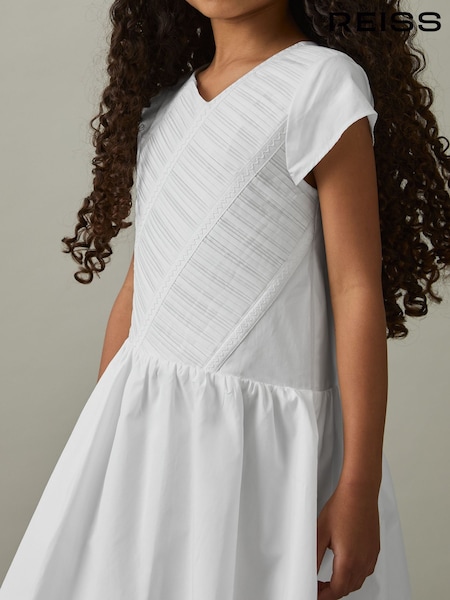 Reiss Ivory Bessie 9-13 yrs Cotton Tucked-Pleat Dress (AV5105) | €95