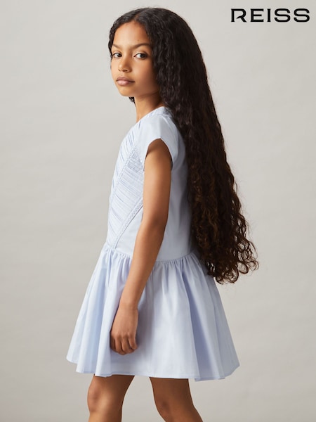Reiss Blue Bessie 9-13 yrs Cotton Tucked-Pleat Dress (AV5109) | €95