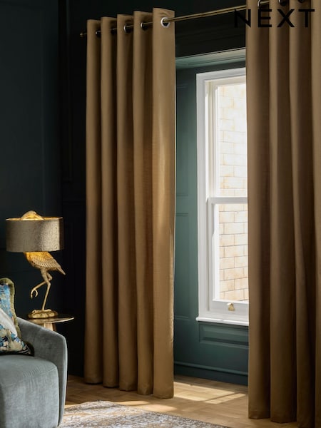 Gold Faux Silk Eyelet Lined Curtains (AV5290) | 367 QAR - 857 QAR