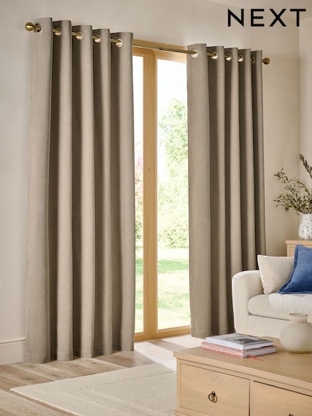 Natural Textured Embossed Faux Suede Lined Eyelet Curtains (AV5295) | R$ 685 - R$ 1.665