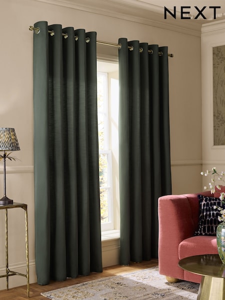 Green Faux Silk Eyelet Lined Curtains (AV5297) | €82 - €192
