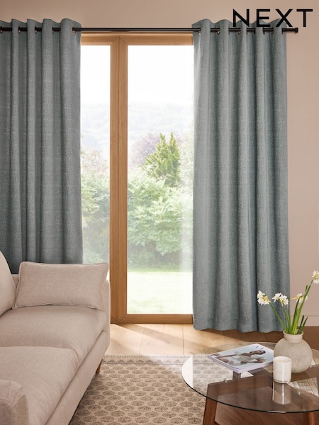 Grey Blue Heavyweight Chenille Eyelet Lined Curtains (AV5313) | €66 - €172