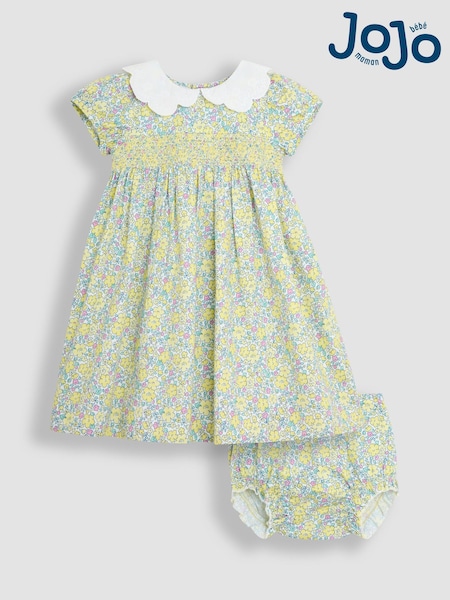 JoJo Maman Bébé Yellow Floral Broderie Collar Party Dress (AV5317) | €61 - €70
