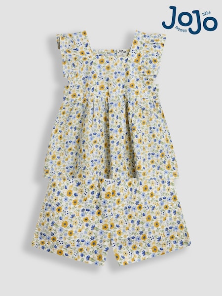 Weißes Modell mit floralem Muster - JoJo Maman Bébé 2-teiliges Rüschenschulter-Oberteil & Shorts-Set (AV5323) | 51 € - 54 €