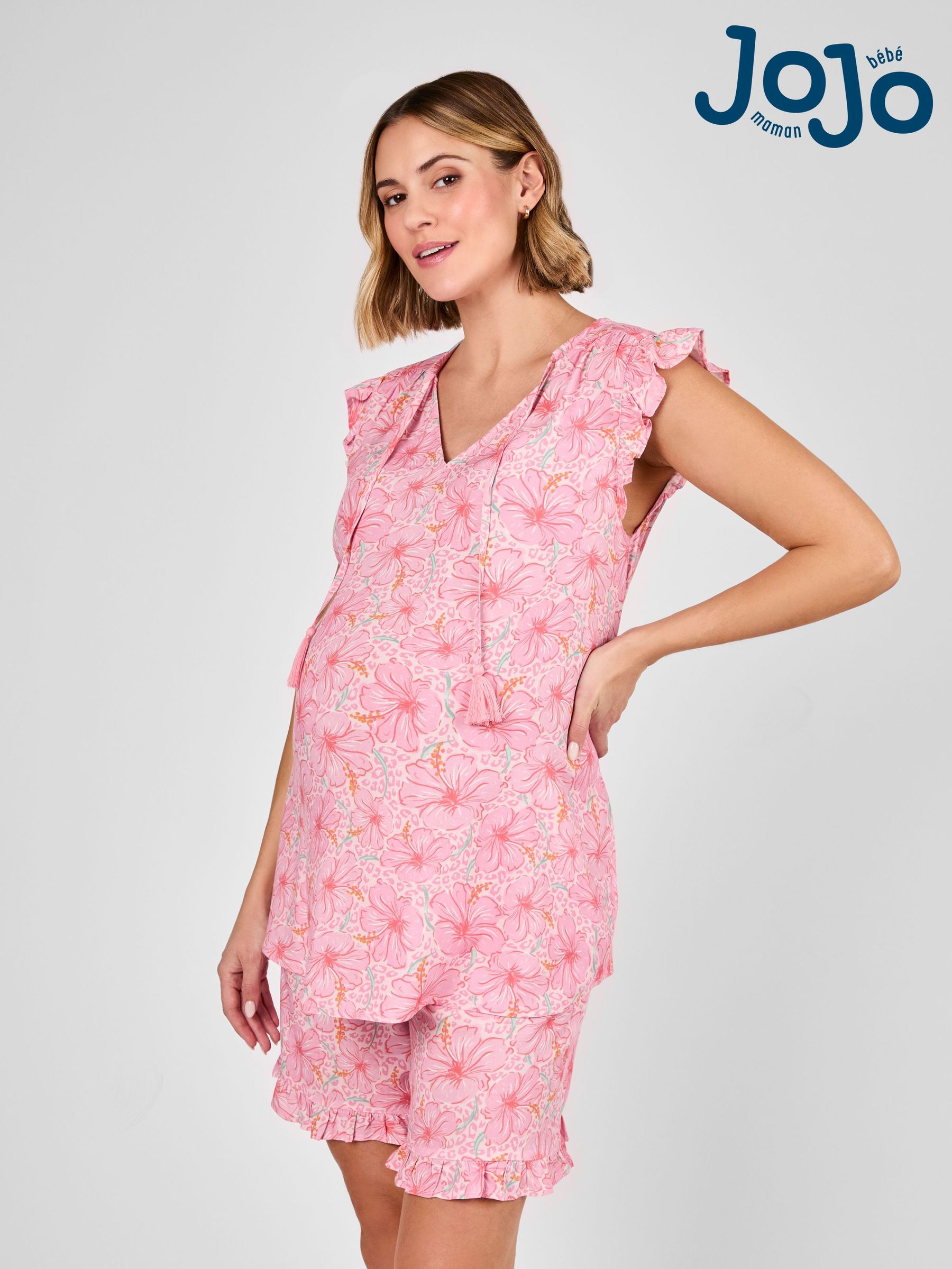 Buy JoJo Maman Bébé Pink Floral Patterned Frill Sleeve Maternity