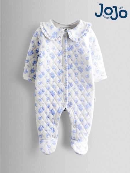 JoJo Maman Bébé Ecru Floral Print Quilted Sleepsuit (AV5360) | AED140