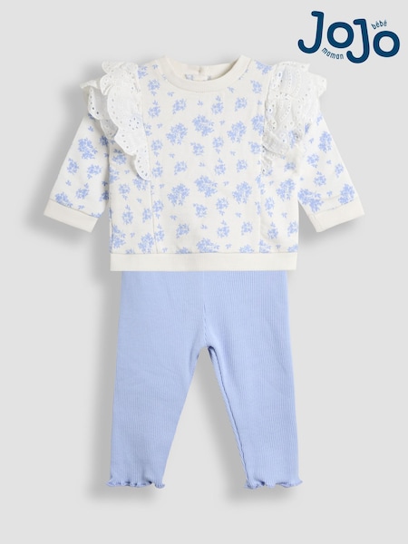 JoJo Maman Bébé Blue Ditsy Floral Organic Cotton 2-Piece Floral Sweatshirt & Leggings Set (AV5363) | €45 - €46