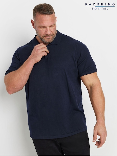 Sininen - Badrhino Big & Tall Short Sleeve Knitted Polo Shirt (AV5390) | €44