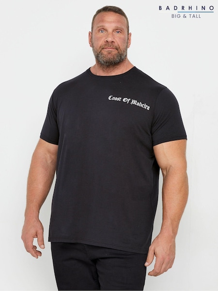 BadRhino Big & Tall Black Porto Santo 100% Cotton T-Shirt (AV5399) | 104 QAR