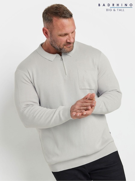 BadRhino Big & Tall Grey Milano Knit Quarter Zip Jumper (AV5404) | R$ 385