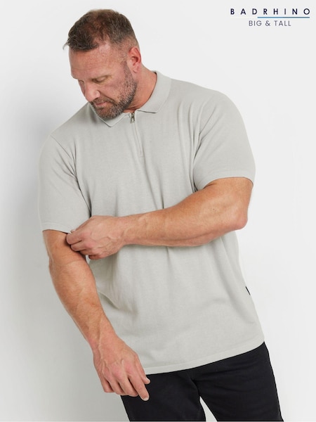 Szary - Dzianinowa koszulka polo Badrhino Big & Tall z krótkim rękawem i zapięciem na zamek (AV5408) | 190 zł