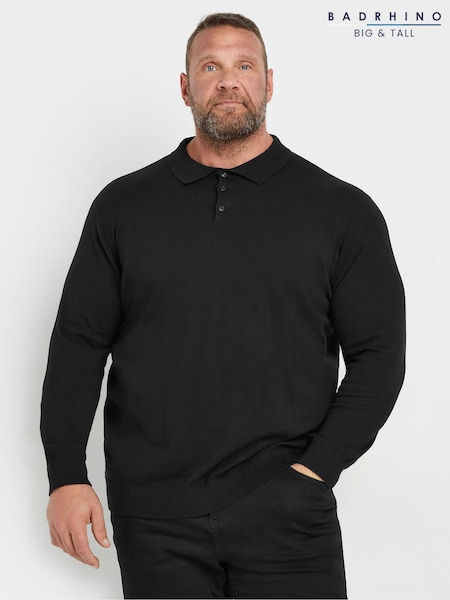 Musta - Badrhino Big & Tall Long Sleeve Knitted Polo Shirt (AV5412) | €50