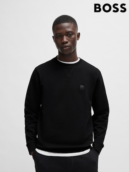Czarny - Boss Relaxed Fit Westart Logo Patch 100% Cotton Terry Jersey Sweatshirt (AV5422) | 625 zł