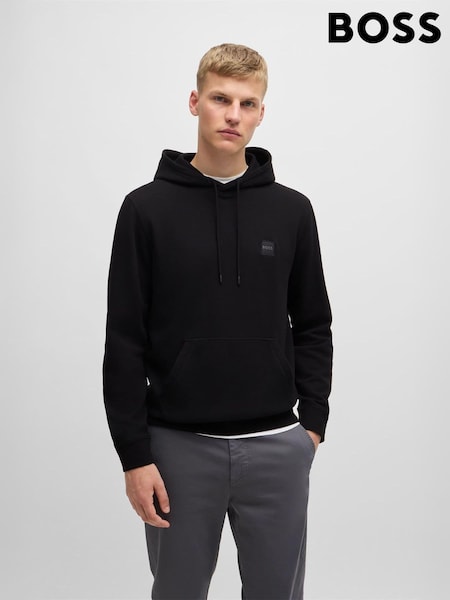 Czarny - Boss Wetalk Logo Patch 100% Cotton Terry Hoodie (AV5429) | 750 zł