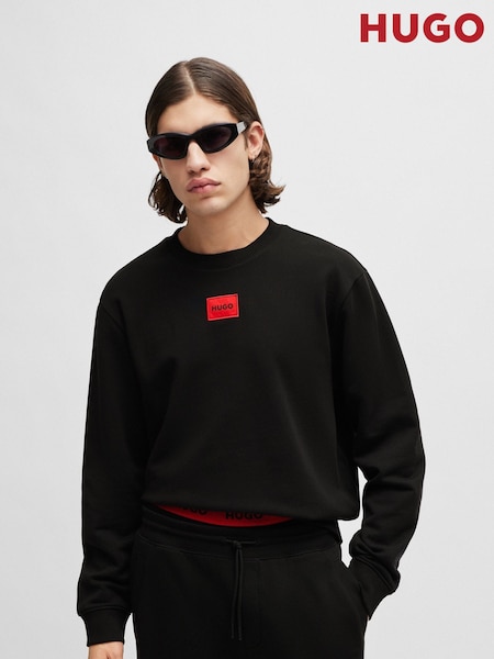 HUGO Black Logo Label Regular-Fit Terry Cotton Sweatshirt (AV5455) | ₪448