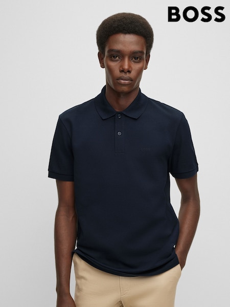BOSS Navy Regular Fit Pallas Logo 100% Cotton Polo Shirt (AV5468) | €130