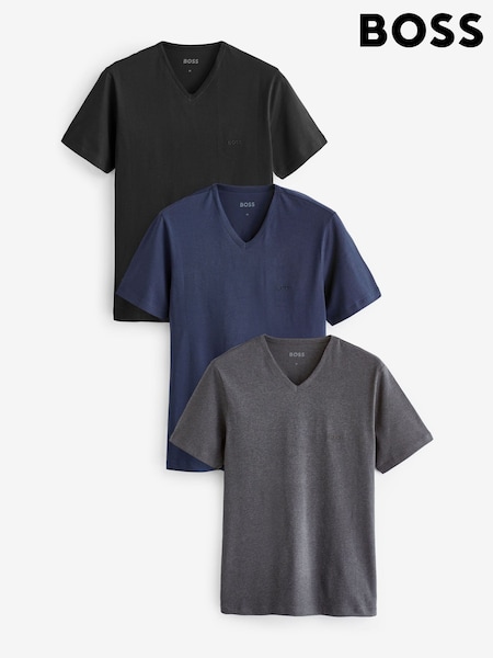 BOSS Grey/Navy/Black V-Neck Classic Cotton T-Shirts 3 Pack (AV5481) | €64