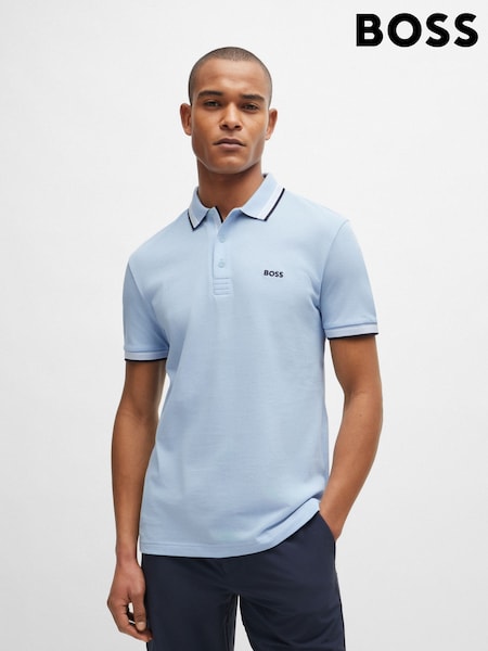 BOSS Blue/green Tipped Paddy 100% Cotton Polo Shirt (AV5506) | AED518