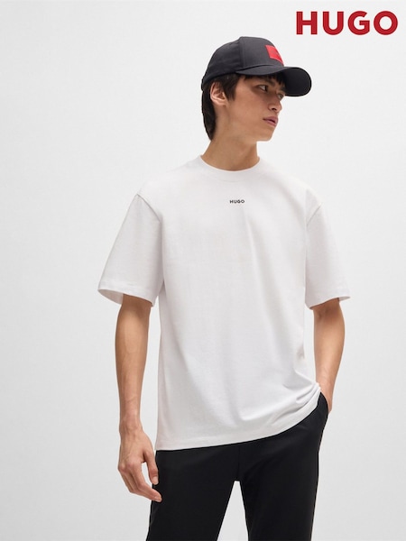 HUGO White Relaxed Fit 100% Cotton T-Shirt With Logo Print (AV5575) | 223 QAR