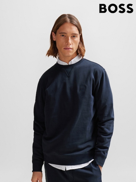BOSS Blue Relaxed Fit Westart Logo Patch 100% Cotton Terry Jersey Sweatshirt (AV5585) | AED577