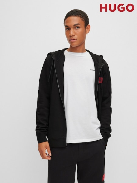 HUGO Black Regular Fit Cotton Hoodie In French Terry With Logo Label (AV5597) | LEI 886