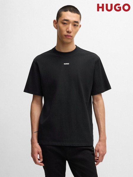 HUGO Black Relaxed Fit 100% Cotton T-Shirt With Logo Print (AV5599) | 223 QAR