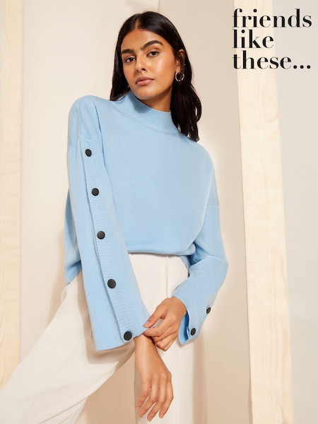 Friends Like These Blue Flute Sleeve Button Funnel Neck Knit Jumper (AV5634) | €58