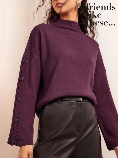 Friends Like These Flute Sleeve Button Funnel Neck Knit Jumper (AV5638) | ‏14 ر.ع.‏