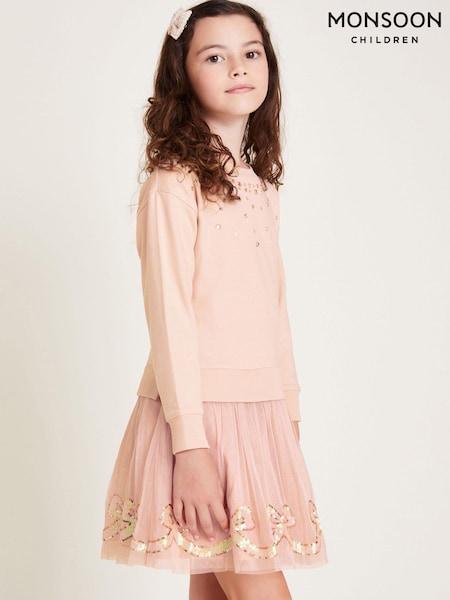 Monsoon Pink Sequin Bow Sweatshirt Dress (AV5646) | 94 QAR - 106 QAR