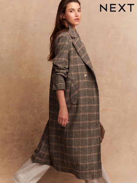 Braun Kariert - Long Maxi Coat (AV5689) | 90 €